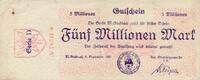 Deutsches Reich Deutschland Rheinland 5 Millionen Mark Großgeldschein, Inflation, Stadt Mönchengladbach -
