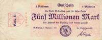 Deutsches Reich Deutschland Rheinland 5 Millonen Mark Großgeldschein, Inflation, Stadt Mönchengladbach -
