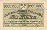 Deutsches Reich Deutschland Westfalen 1 Million Mark Notgeld, Düsseldorf Gelsenkirchen Bergbau Bergwerk -