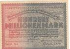 Deutsches Reich Deutschland Westfalen 100 Millionen Mark Notgeld, Düsseldorf Arbeitgeber Vereinigung -