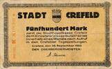 Deutsches Reich Deutschland Rheinland 500 Mark Großgeldschein, Inflation, Stadt Crefeld -