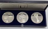 Deutschland BRD 3x Silber Medaillen, 1000er Feinsilber Fußballweltmeisterschaft 1974, Worldcuo Fußball Coupe Jules Rimet -