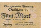 Deutsches Reich Deutschland Bayern 5 Mark Notgeldschein Stadt Bamberg -