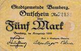 Deutsches Reich Deutschland Bayern 5 Mark Notgeldschein Stadt Bamberg -