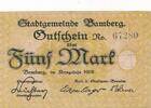 Deutsches Reich Deutschland Bayern 5 Mark Notgeldschein Stadt Bamberg -