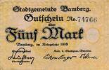 Deutsches Reich Deutschland 5 Mark Notgeldschein Stadt Bamberg -