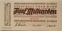 Deutschland Deutsches Reich 5 Milliarden Mark Großnotgeld, Reichsbahndirektion Altona, Hamburg -