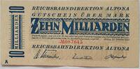 Deutschland Deutsches Reich 10 Milliarden Mark Großnotgeld, Reichsbahndirektion Altona, Hamburg, Serie CA -