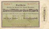 Deutsches Reich Deutschland - Sachsen 2 Milliarden Mark Notgeldschein Stadt Dresden -