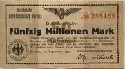 Deutschland Deutsches Reich 50 Millionen Mark Großnotgeld, Reichsbahndirektion Breslau, Schlesien -