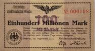 Deutschland Deutsches Reich 100 Millionen Mark Großnotgeld, Reichsbahndirektion Breslau, Schlesien -