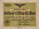 Deutschland Deutsches Reich 500 Milliarden Mark Großnotgeld, Reichsbahndirektion Breslau -