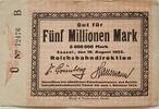 Deutschland Deutsches Reich 5 Millionen Mark Großnotgeld, Reichsbahndirektion Cassel, Hessen-Nassau, Serie B -
