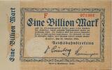Deutschland Deutsches Reich 1 Billion Mark Großnotgeld, Reichsbahndirektion Cassel, Hessen-Nassau, Serie F -