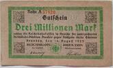 Deutschland Deutsches Reich 3 Millionen Mark Großnotgeld, Reichsbahndirektion Dresden, Sachsen, Reihe A -