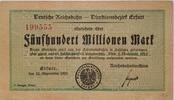Deutschland Deutsches Reich 500 Millionen Mark Großnotgeld, Reichsbahndirektion Erfurt, Thüringen -