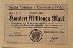 Deutschland Deutsches Reich 100 Millionen Mark Großnotgeld, Reichsbahndirektion Erfurt, Thüringen -