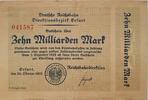 Deutschland Deutsches Reich 10 Milliarden Mark Großnotgeld, Reichsbahndirektion Erfurt, Thüringen -
