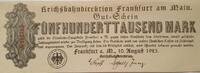 Deutschland Deutsches Reich 500000 Mark Großnotgeld, Reichsbahndirektion Frankfurt, Hessen -