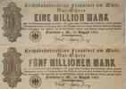 Deutschland Deutsches Reich 1, 5 Millionen Mark Großnotgeld, Reichsbahndirektion Frankfurt, Hessen, 2 Stück lot -