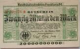 Deutschland Deutsches Reich 20 Milliarden Mark Großnotgeld, Reichsbahndirektion Frankfurt Main, Hessen, Wz. überdeckte Kreise -