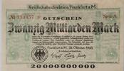 Deutschland Deutsches Reich 20 Milliarden Mark Großnotgeld, Reichsbahndirektion Frankfurt Main, Hessen, Serie A -