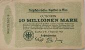 Deutschland Deutsches Reich 10 Millionen Mark Großnotgeld, Reichsbahndirektion Frankfurt Main, Hessen -