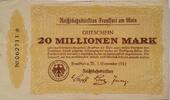 Deutschland Deutsches Reich 20 Millionen Mark Großnotgeld, Reichsbahndirektion Frankfurt Main, Hessen -
