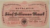 Deutschland Deutsches Reich 5 Billionen Mark Großnotgeld, Reichsbahndirektion Frankfurt Main, Hessen -