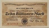 Deutschland Deutsches Reich 10 Billionen Mark Großnotgeld, Reichsbahndirektion Frankfurt Main, Hessen -
