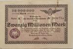 Deutschland Deutsches Reich 20 Millionen Mark Großnotgeld, Reichsbahndirektion Köln, Nordrhein-Westfalen, Reihe A -