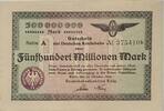 Deutschland Deutsches Reich 500 Millionen Mark Großnotgeld, Reichsbahndirektion Köln, Nordrhein-Westfalen, Reihe A -