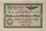 Deutschland Deutsches Reich 500 Millionen Mark Großnotgeld, Reichsbahndirektion Köln, Nordrhein-Westfalen, Reihe A -