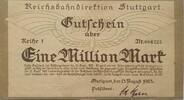 Deutschland Deutsches Reich 1 Million Mark Großnotgeld, Reichsbahndirektion Stuttgart, Baden Württemberg, Reihe 1 -