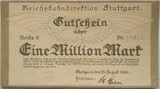 Deutschland Deutsches Reich 1 Million Mark Großnotgeld, Reichsbahndirektion Stuttgart, Baden Württemberg, Reihe 2 -