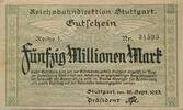 Deutschland Deutsches Reich 50 Millionen Mark Großnotgeld, Reichsbahndirektion Stuttgart, Baden Württemberg, Reihe 1 -