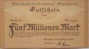 Deutschland Deutsches Reich 5 Millionen Mark Großnotgeld, Reichsbahndirektion Stuttgart, Baden Württemberg, Reihe 2 -