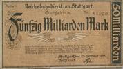 Deutschland Deutsches Reich 50 Milliarden Mark Großnotgeld, Reichsbahndirektion Stuttgart, Baden Württemberg, Reihe 1 -