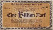 Deutschland Deutsches Reich 1 Billion Mark Großnotgeld, Reichsbahndirektion Stuttgart, Baden Württemberg, Reihe 1 -