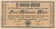 Deutsches Reich Deutschland Deutsche Reichsbahn 5 Millionen Mark Notgeldschein Reichsbahndirektion Dresden -