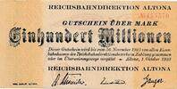 Deutsches Reich Deutschland Deutsche Reichsbahn 100 Millionen Mark Notgeldschein Reichsbahndirektion Altona -