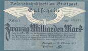 Deutsches Reich Deutschland Deutsche Reichsbahn 20 Milliarden Mark Notgeldschein Reichsbahndirektion Stuttgart -