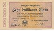 Deutsches Reich Deutschland Deutsche Reichsbahn 10 Millionen Mark Notgeldschein Berlin Reichsverkehrsminister -