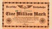 Deutsches Reich Deutschland Deutsche Reichsbahn 1 Million Mark Notgeldschein Berlin Reichsverkehrsminister -