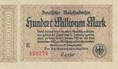 Deutsches Reich Deutschland Deutsche Reichsbahn 100 Millionen Mark Notgeldschein Berlin Reichsverkehrsminister -