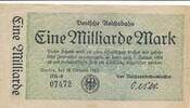 Deutsches Reich Deutschland Deutsche Reichsbahn 1 Milliarde Mark Notgeldschein Berlin Reichsverkehrsminister -