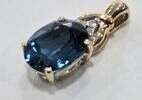 Goldschmuck Gelbgold 585 er 14K Gold Anhänger Goldanhänger mit blauem Stein und 3 kleinen Brillanten -