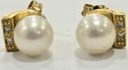 Perlenschmuck Goldschmuck 14K 585er Gold Ohrstecker Ohrringe Perlenohrringe Ohrschmuck mit Brillanten -