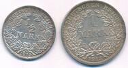 Kaiserreich Deutsches Reich Deutschland 1 Mark und 1/2 MArk 2 Silber Münzen -