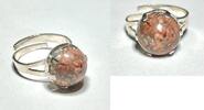 Silberschmuck 835er Silber Verstellbarer Silberring mit braunem Marmorstein- Muster, Silberring -